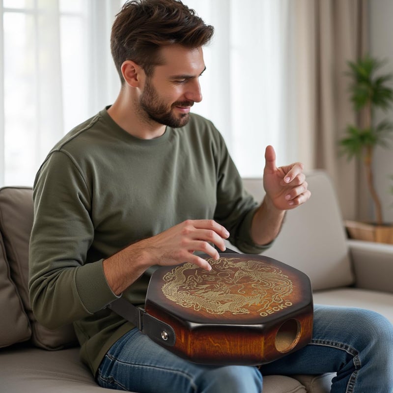 GECKO Octagonal Cajon Drum, Portable Hand Percussion Instrument with Detachable Strap & Carry Bag, Birchwood Body & Rich Sound (No pickup) - Image 5